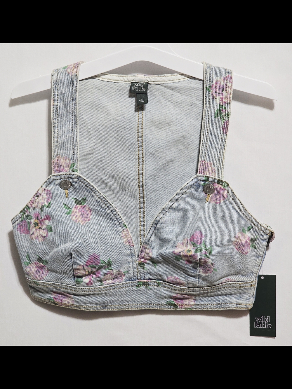 Wild Fable Light Wash Floral Denim Crop Top Size XS